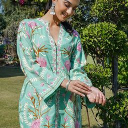 HOUSE OF KARI Floral Embroidered Kashmiri Aari Work Pure Cotton Kurta Jacket-27