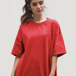 Leotude Women Solid Round Neck Oversized T-shirt-image-94