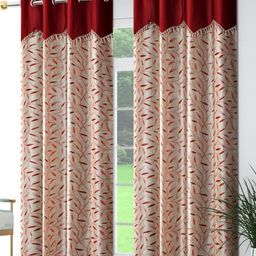 Galaxy Home Decor Maroon & Beige 2 Pieces Floral Printed Long Door Curtain - 9 Feet-10