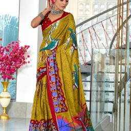 LeeliPeeri Designer Printed Block Print Saree With Contrast Blouse Piece-57