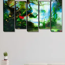SAF Blue & Green 5 Piece Peacock Canvas Wall Arts-9