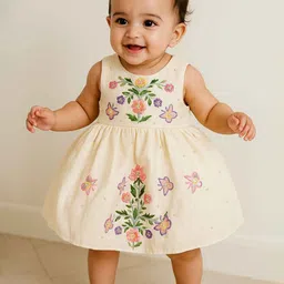Lagorii Girls Floral Embroidered Sleeveless Linen Fit & Flare Dress-picture-18
