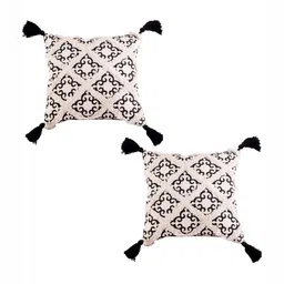 Decazone Decazone Black & White 2 Pieces Motifs Printed Cotton Square Cushion Covers-26