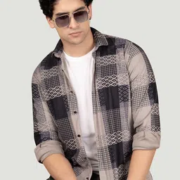 ALMATY Men Comfort Spread Collar Geometric Printed Relaxed Fit Casual Shirt-picture-43