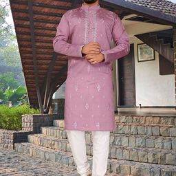 Moda Rapido Men Sequein & Embroidered Cotton Silk Kurta-image-10