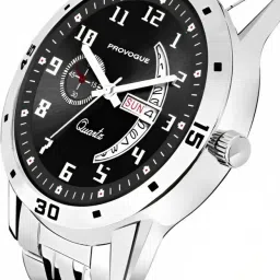provogue Classy Look Black Dial and Sliver Chain Analog Watch - For Men Basic Analog Watch for Men with Day and Date Display image 5