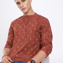 Anouk Rustic Indie Ethnic Motifs Printed Band Collar Kurta-picture-11