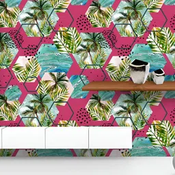 ArtzFolio Printed UV-Resistant Anti-Bacterial Tropical Leaves And Palm Trees Peel & Stick Wallpaper-image-97