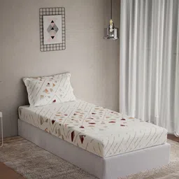 DDecor Vega Collection White Printed Cotton 144 TC Single Bedsheet Set 1.52m x 2.24m-image-91