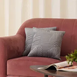 HOME 360 Grey 2 Pieces Geometric Printed Velvet Square Cushion Covers-image-23