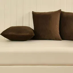 Yellow Weaves Coffee Brown 3 Pieces Velvet Square Cushion Covers-14