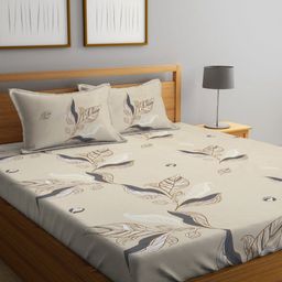 Myntra Elegant Homes Beige & Black Floral Printed 300 TC King Bedsheet Set 2.50 m x 2.20 m-image-54