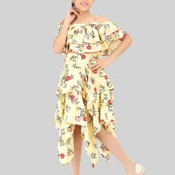 BEING NAUGHTY Girls Floral Printed Cold-Shoulder Fit and Flare Dress-picture-37