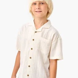 Juniors by Babyshop Boys Self Design Spread Collar Cotton Shirt-90