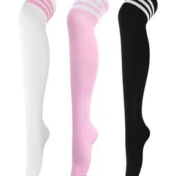 TRAZO Women Pack Of 3 Striped Above Knee-Length Socks-53