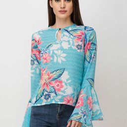 Moda Rapido Floral Print Keyhole Neck Bell Sleeve Georgette Top-picture-30