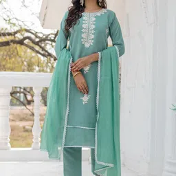 DIVASTRI Women Ethnic Motifs Embroidered Kurta with Trousers & Dupatta-image-26