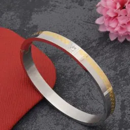 SZN Gold-Plated Stainless Steel Artificial Stones Studded Enamelled Kada Bracelet-53