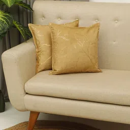 THE CONVERSION Beige 2 Pieces Floral Foil Printed Velvet Square Cushion Covers-image-90