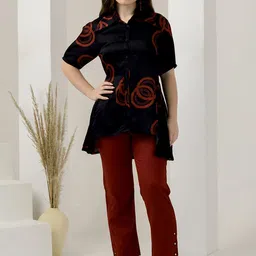 First Resort by Ramola Bachchan Printed Shirt Collar Linen Shirt With Trousers-picture-37