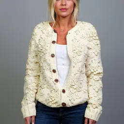HERE&NOW Women Floral Applique Detail Button Closure Sweaters-picture-48