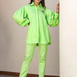 HOUSE OF JAMOTI Evil Eye Long Sleeves Pure Cotton Shirt With Trouser Co-Ord Set-image-82