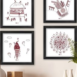 Indigifts White & Black 4 Pieces Food Lovers Printed Wall Art-picture-8