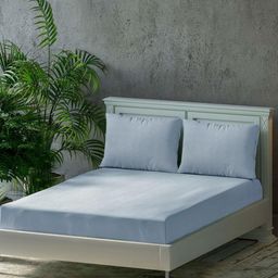 Trance Home Linen Blue Pure Cotton 300 TC Queen Size Bedsheet Set 1.90 m x 1.52 m-image-44