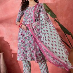 RangDeep Women Ethnic Motifs Printed Regular Pure Cotton Kurta with Trousers & Dupatta-20