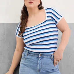 SASSAFRAS Women Curve Striped Cotton Fitted Top-image-68