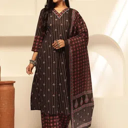 Vbuyz Floral Printed V-Neck Sequinned Pure Cotton Kurta With Palazzos & Dupatta-14