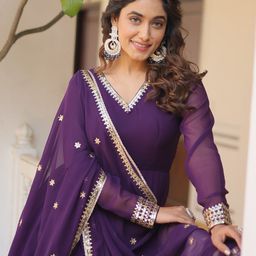 KALINI Women Georgette Embellished Fit and Flare Dress With Dupatta-image-18