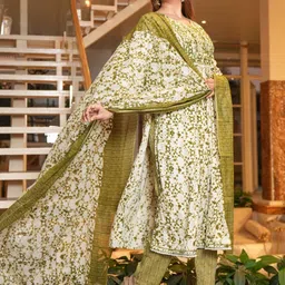 ARANGETRAM Women Floral Printed Regular Sequinned Kurta with Trousers & With Dupatta image 2