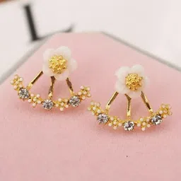 BEYTER Classic Sterling Silver Stones Studded & Beaded Floral Shaped Studs-image-22