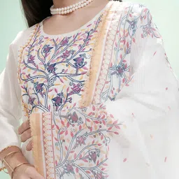 Vishudh Women Ethnic Motifs Yoke Design Regular Thread Work Kurta with Palazzos & With Dupatta image 5