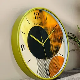 RANDOM Orange Colored & Black Printed Contemporary Round Shaped Wall Clock-19
