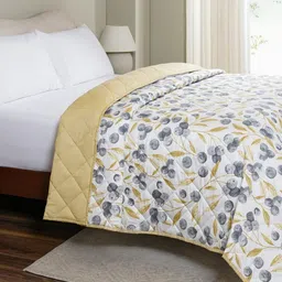 MASPAR Yellow & White Floral Printed 115 GSM AC Room Cotton Single Bed Quilt-image-17