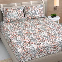 Myntra Elegant Homes White & Grey Printed 300 TC King Bedsheet Set 2.5 x 2.25 m-image-35