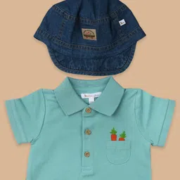 Ohmybebe Infant Boys Printed Pure Organic Cotton Romper With Cap-40
