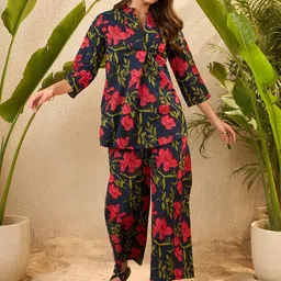 IMANA Floral Printed Pure Cotton Mandarin Collared Tunic With Palazzos Co-Ords-picture-11
