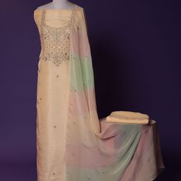 ZARI Floral Embroidered Sequinned Pure Silk Unstitched Dress Material-image-38
