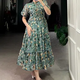 PAYAL CREATION Floral Printed CottonGown Midi Dress-image-20