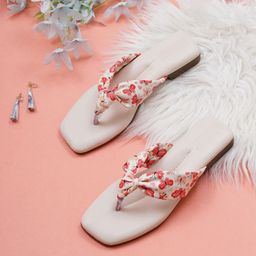 Zoyi Butterfly Printed Knot Design T-Strap Flats-27