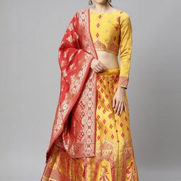 Mr Y Banarsi Silk Semi-Stitched Lehenga & Unstitched Blouse With Dupatta-picture-18