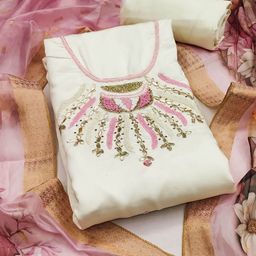 SAINOOR Embellished Pure Silk Semi-Stitched Dress Material-image-106