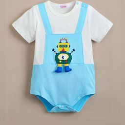Hopscotch Boys Blue & White Robo Kingdom Cotton Onesie-picture-38