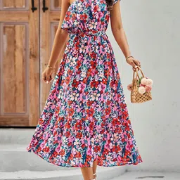 all about you Women Floral Printed Flutter Sleeve Fit & Flare Midi Dress-image-17