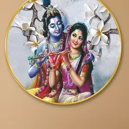 Myntra Elegant Homes Grey And Blue Radha Krishna Religious Printed Wood Wall Art-image-1
