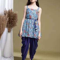 CurlyTales Girls Floral Printed Peplum Kurta with Dhoti Pants-image-42