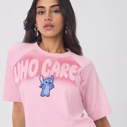 The Souled Store Women Lilo & Stitch Typography Printed Round Neck Pure Cotton T-shirt-picture-31
